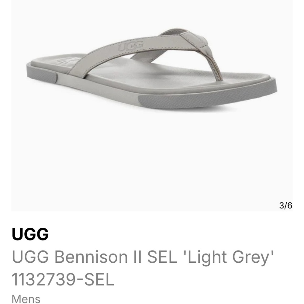 NWT UGG Bennison II SEL 'Light Grey' 1132739-SEL Men’s 8, Women’s 10 Flip Flops